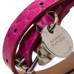 Pre Owned Alexander McQueen Nova Pink Leather Double Wrap Bracelet