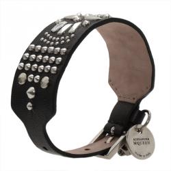 Pre Owned Alexander McQueen Skull Black Leather Stud Bracelet