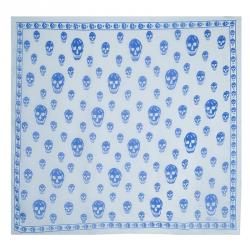 Pre Owned وشاح كوفية أليكساندر مكوين طباعة جمجمة مودال وكشمير أزرق وأبيض