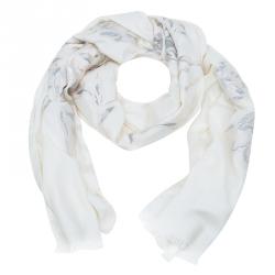 Pre Owned Alexander McQueen White Silk and Wool Blend Embroidered Shawl 