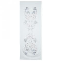 Pre Owned Alexander McQueen White Silk and Wool Blend Embroidered Shawl 