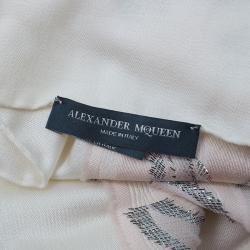 Pre Owned Alexander McQueen White Silk and Wool Blend Embroidered Shawl 