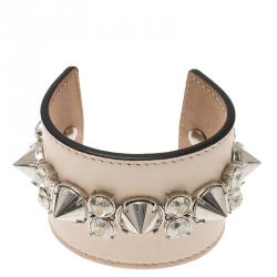 Alexander McQueen Pink Spiked Leather Extra Wide Cuff Bracelet