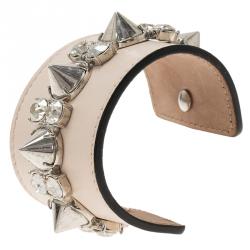 Alexander McQueen Pink Spiked Leather Extra Wide Cuff Bracelet
