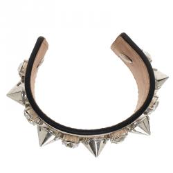 Alexander McQueen Pink Spiked Leather Extra Wide Cuff Bracelet