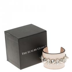 Alexander McQueen Pink Spiked Leather Extra Wide Cuff Bracelet