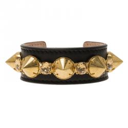 Pre Owned سوار أليكساندر ماكوين جلد أسود مرصع