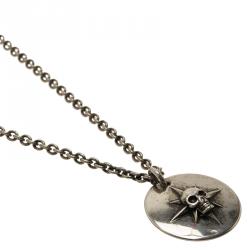 Pre Owned Alexander McQueen Skull Compass Silver Tone Pendant Necklace