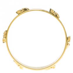 Pre Owned Alexander McQueen 3D Skull Green Gold Tone Bangle Bracelet Size 20