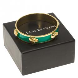 Pre Owned Alexander McQueen 3D Skull Green Gold Tone Bangle Bracelet Size 20