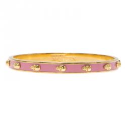 Pre Owned Alexander McQueen Skull Pink Thin Gold Tone Bracelet