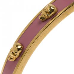 Pre Owned Alexander McQueen Skull Pink Thin Gold Tone Bracelet