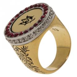 Pre Owned Alexander McQueen Multicolor Crystal Cocktail & Signet Ring Gold Tone Pendant Necklace