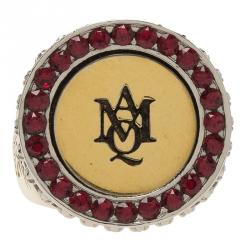 Pre Owned Alexander McQueen Multicolor Crystal Cocktail & Signet Ring Gold Tone Pendant Necklace