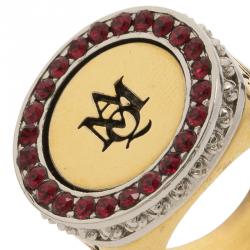 Pre Owned Alexander McQueen Multicolor Crystal Cocktail & Signet Ring Gold Tone Pendant Necklace