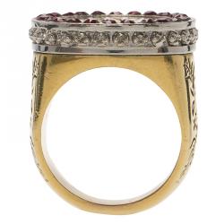 Pre Owned Alexander McQueen Multicolor Crystal Cocktail & Signet Ring Gold Tone Pendant Necklace