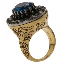 Pre Owned Alexander McQueen Multicolor Crystal Cocktail & Signet Ring Gold Tone Pendant Necklace