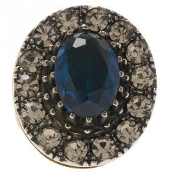 Pre Owned Alexander McQueen Multicolor Crystal Cocktail & Signet Ring Gold Tone Pendant Necklace