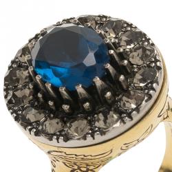 Pre Owned Alexander McQueen Multicolor Crystal Cocktail & Signet Ring Gold Tone Pendant Necklace