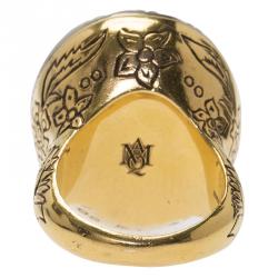 Pre Owned Alexander McQueen Multicolor Crystal Cocktail & Signet Ring Gold Tone Pendant Necklace