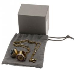 Pre Owned Alexander McQueen Multicolor Crystal Cocktail & Signet Ring Gold Tone Pendant Necklace