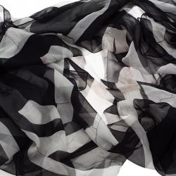 Pre Owned Alexander McQueen Monochrome Logo Print Silk Scarf