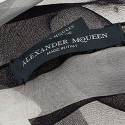 Pre Owned Alexander McQueen Monochrome Logo Print Silk Scarf