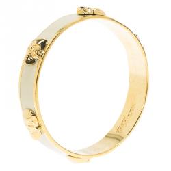 Alexander McQueen 3D Skull Beige Enamel Gold Tone Wide Bangle 20cm