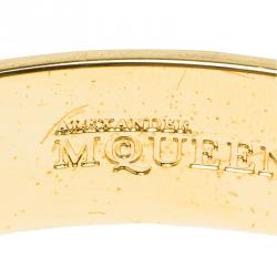 Alexander McQueen 3D Skull Beige Enamel Gold Tone Wide Bangle 20cm