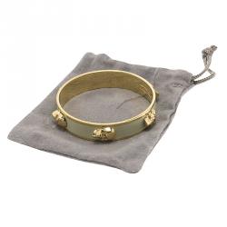 Alexander McQueen 3D Skull Beige Enamel Gold Tone Wide Bangle 20cm
