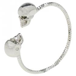 Pre Owned Alexander McQueen Twin Skull Silver Tone Metal Cuff Bracelet