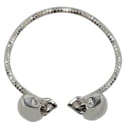 Pre Owned Alexander McQueen Twin Skull Silver Tone Metal Cuff Bracelet