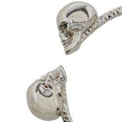 Pre Owned Alexander McQueen Twin Skull Silver Tone Metal Cuff Bracelet