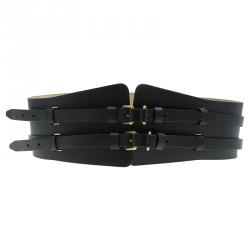 Pre Owned Alexander McQueen Black Leather Wide Waist Belt 90 CM