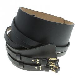 Pre Owned Alexander McQueen Black Leather Wide Waist Belt 90 CM