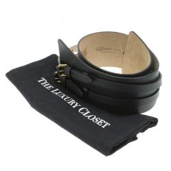 Pre Owned Alexander McQueen Black Leather Wide Waist Belt 90 CM