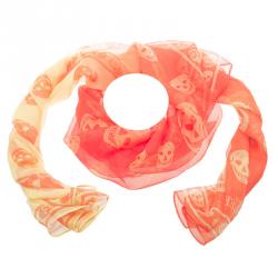 Pre Owned Alexander McQueen Orange Ombre Silk Chiffon Skull Print Scarf