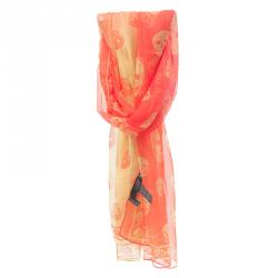 Pre Owned Alexander McQueen Orange Ombre Silk Chiffon Skull Print Scarf
