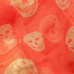 Pre Owned Alexander McQueen Orange Ombre Silk Chiffon Skull Print Scarf