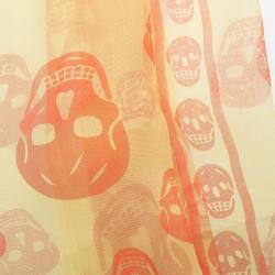 Pre Owned Alexander McQueen Orange Ombre Silk Chiffon Skull Print Scarf