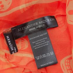 Pre Owned Alexander McQueen Orange Ombre Silk Chiffon Skull Print Scarf