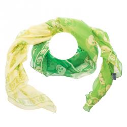 Pre Owned Alexander McQueen Green Ombre Silk Chiffon Skull Print Scarf