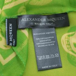 Pre Owned Alexander McQueen Green Ombre Silk Chiffon Skull Print Scarf