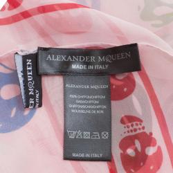 Pre Owned وشاح أليكساندر ماكوين بنقوش جماجم حرير شيفون وردي