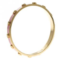 Pre Owned Alexander McQueen Skull Pink Gold Tone Narrow Bracelet 20cm