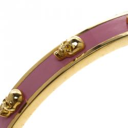 Pre Owned Alexander McQueen Skull Pink Gold Tone Narrow Bracelet 20cm