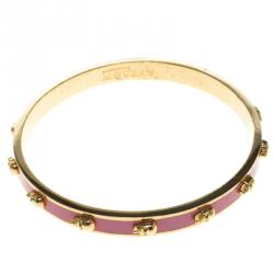 Pre Owned Alexander McQueen Skull Pink Gold Tone Narrow Bracelet 20cm