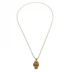 Pre Owned Alexander McQueen Skull Crystal Gold Tone Necklace