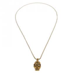 Pre Owned Alexander McQueen Skull Crystal Gold Tone Necklace