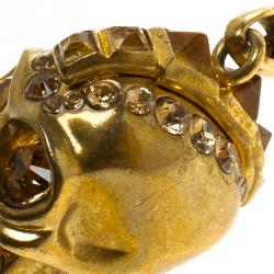 Pre Owned Alexander McQueen Skull Crystal Gold Tone Necklace